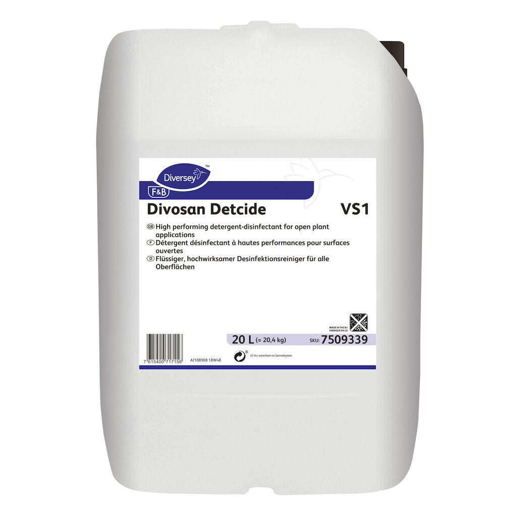 Divosan Detcide VS1 20L - Detergente desinfectante de elevada performace, para a limpeza exterior de instalações